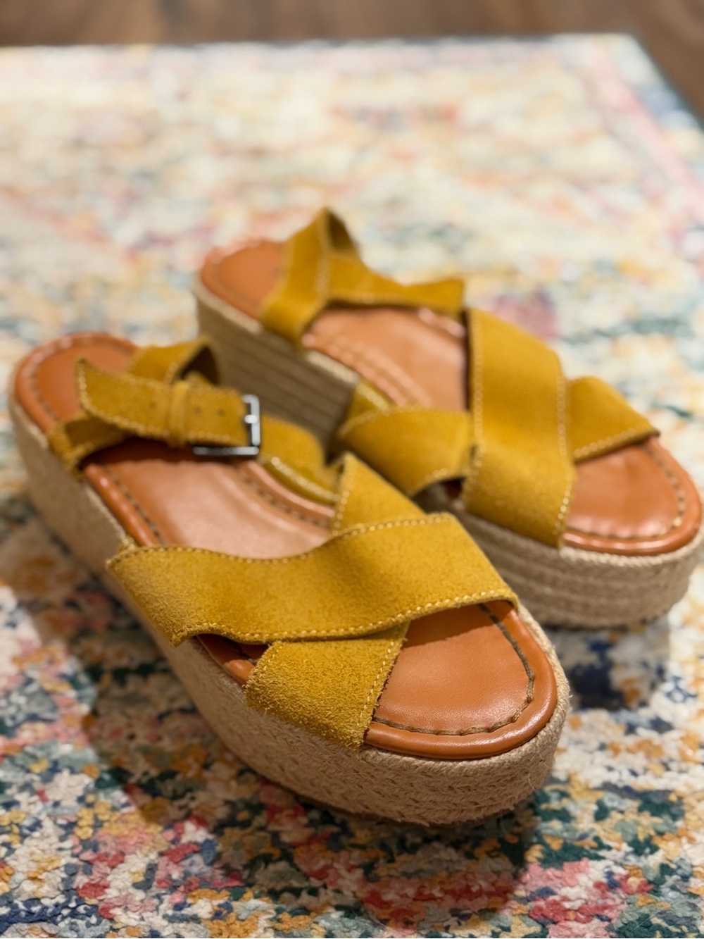 AE Yellow Suede Platform Sandals
